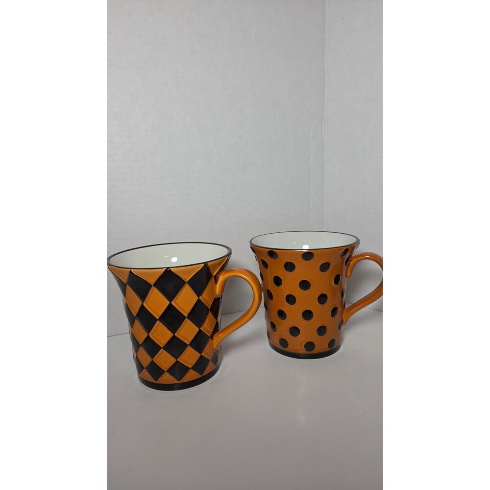 Halloween Mugs - Orange Black Checkered & Polka Dot